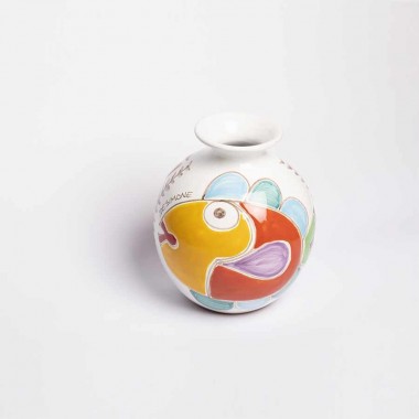 Round Cachepot Folk Fish VS507FK-PE/GR de simone Round Cachepot Folk Fish VS507FK-PE/GR de simone
